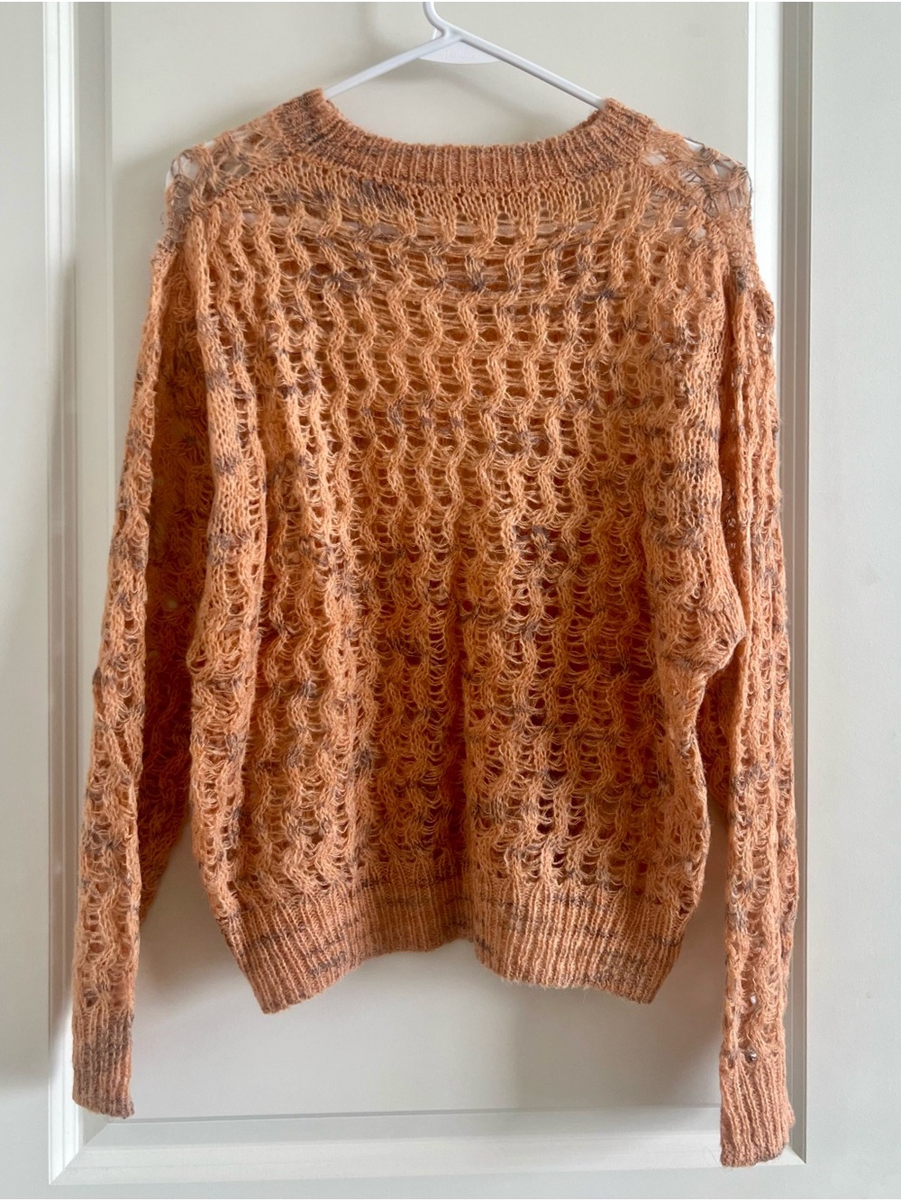 Open-Weave Peach Crewneck Sweater - Women